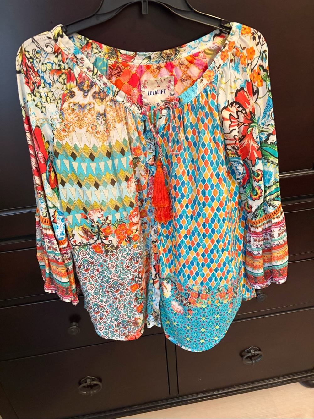 Lulalife Women's Multicolor Boho Tassel Patchwork Tunic